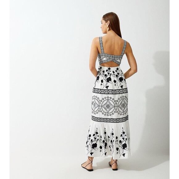 Karen Millen Floral & Geo Embroidered Cutout Maxi Dress US 8 NWT Cotton - Picture 7 of 13